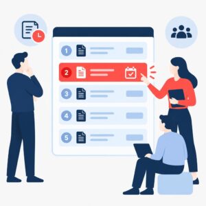 Flache Vektorillustration, die ein Finanz-Dashboard mit priorisierten Rechnungen und nachverfolgten Zahlungszusagen zeigt
