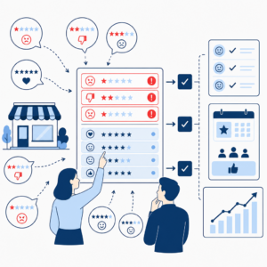 implementi.ai 产品图片 v2 — AI 本地评论管理器 — 监控、优先级排序与回复