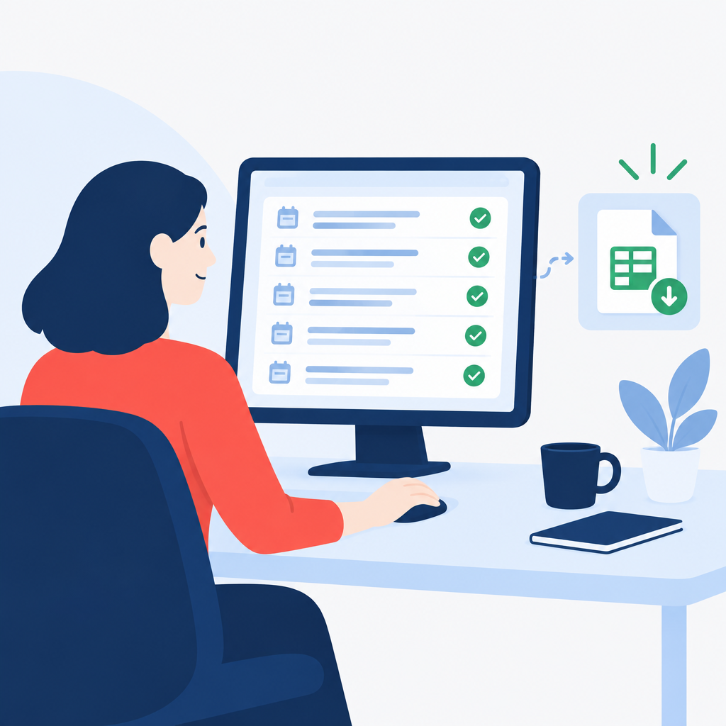 Flat vector illustration of a single clear recognition schedule and prepared journal export representing streamlined month-end close