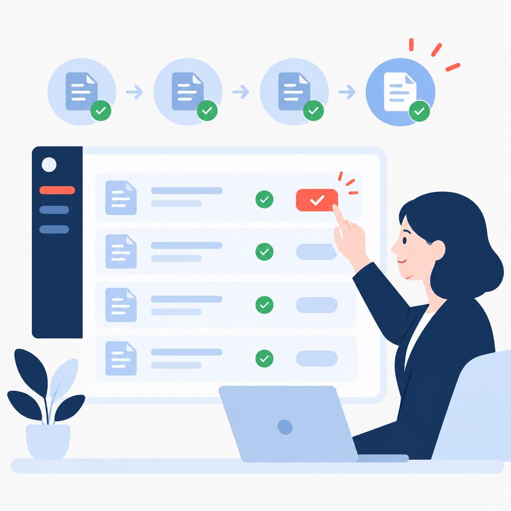 Flat-vector illustration of a calm dashboard showing validated quotes with checkmarks and a manager approving a quote.