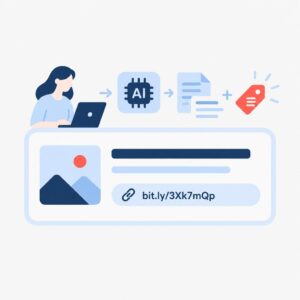 رسم توضيحي متجه مسطح لبطاقة رابط تحمل علامة تجارية، تتضمن عنوانًا وملخصًا قصيرًا وعنوانًا قصيرًا للرابط مصممًا بأسلوب فني