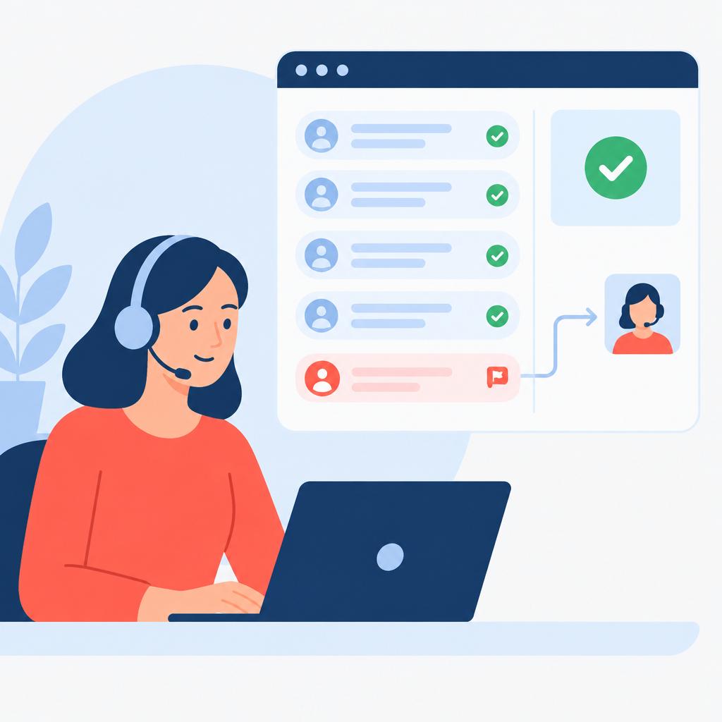 Illustration of a calm dashboard and an automated reply indicator showing the result after automation