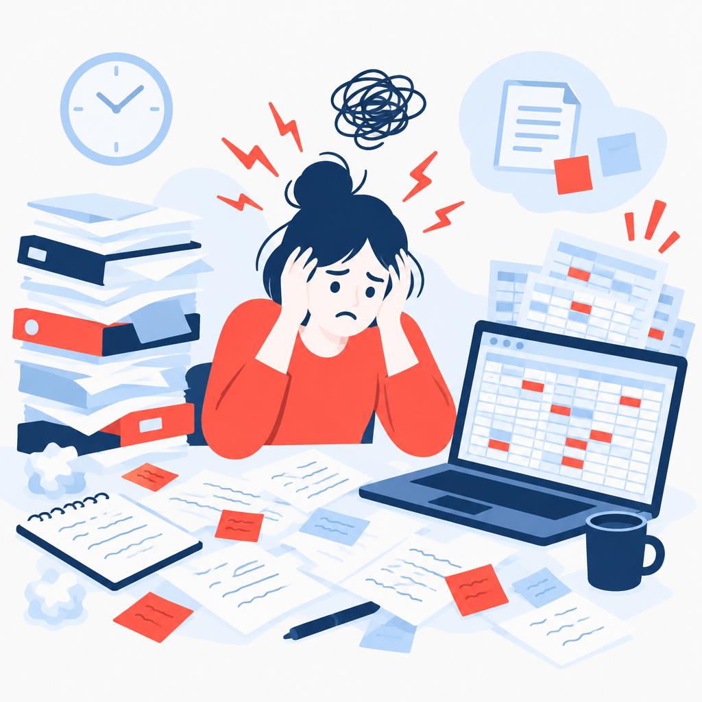 Vector illustration of the manual, chaotic waitlist and spreadsheets before automation.