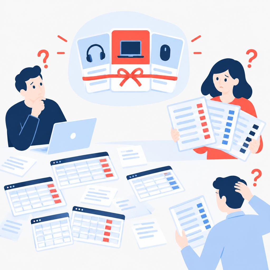 Vector illustration of scattered spreadsheets and team confusion before bundle monitoring