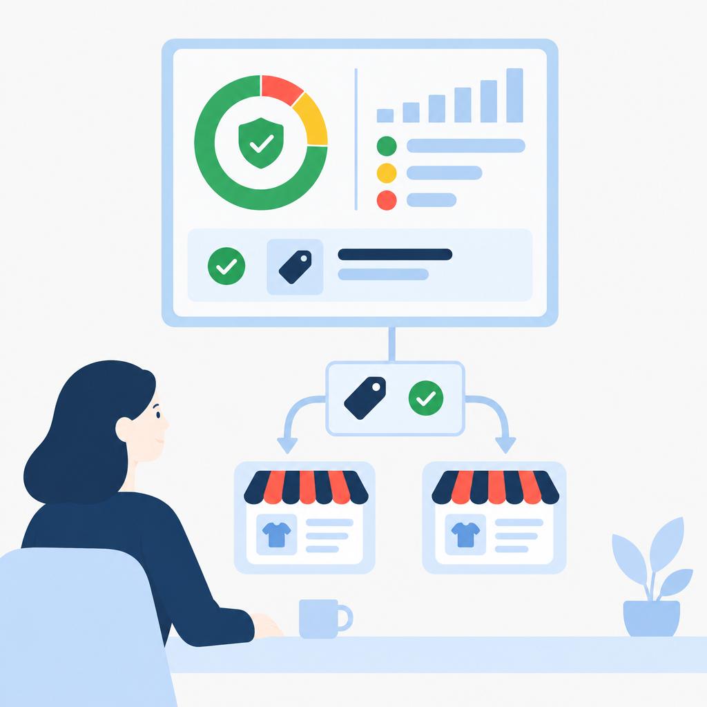 Vector illustration of a consolidated dashboard and automated repricing after monitoring