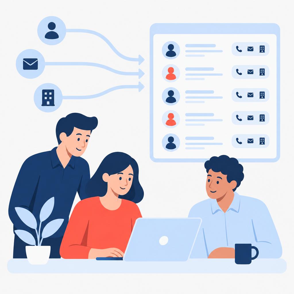Flat-vector illustration of a calm operations dashboard and captured leads after automation.
