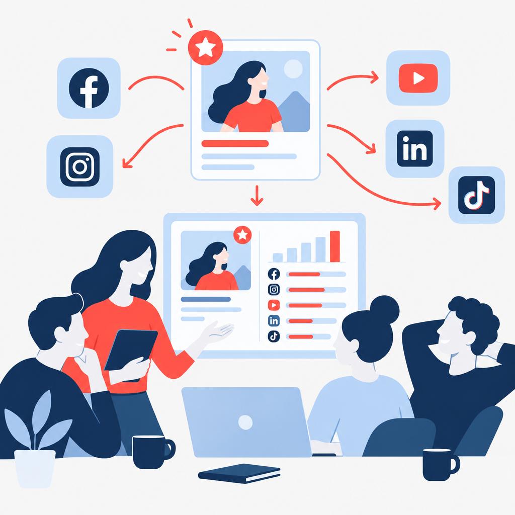 Illustration showing a tidy dashboard with a highlighted winning creative and a calm team reviewing automated promotion actions.