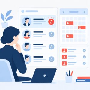 Vector illustration showing automated candidate screening and calendar scheduling for hiring teams