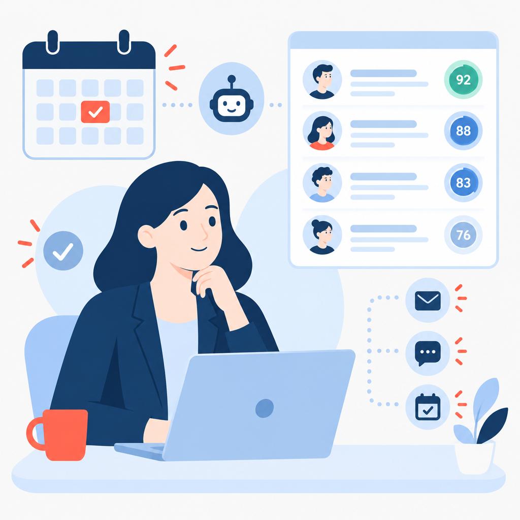 Vector illustration of a streamlined hiring dashboard with AI-scored shortlist and confirmed calendar events after automation