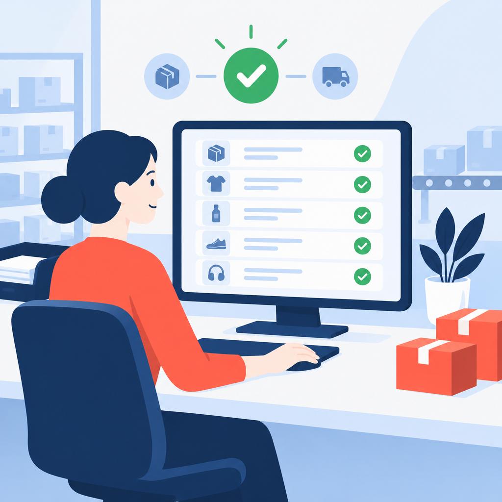 Illustration of a streamlined validated order queue and a calm operator representing the post-automation result