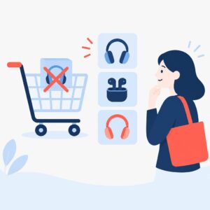 Flat vector illustration showing a shopper being offered alternative products when an item is out of stock