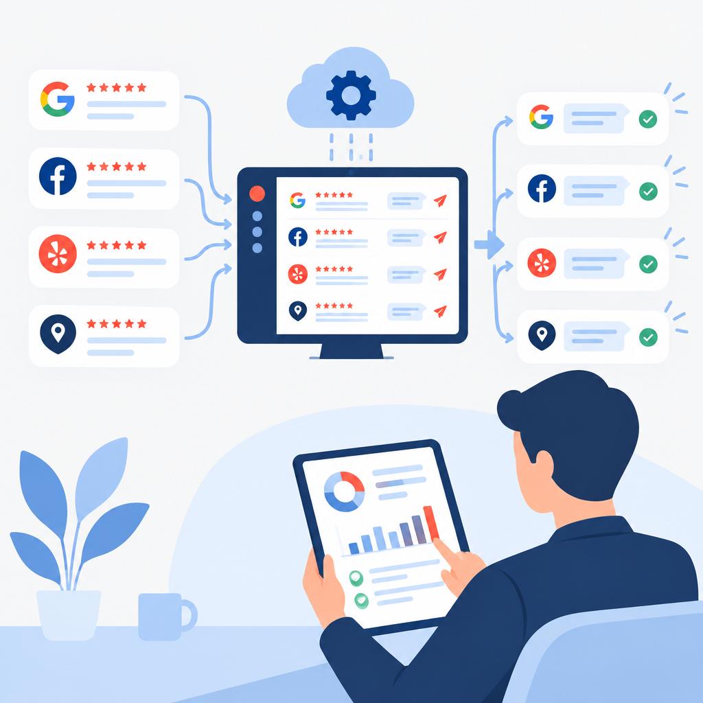Illustration of an organized automated review workflow and summary dashboard, representing the streamlined result.