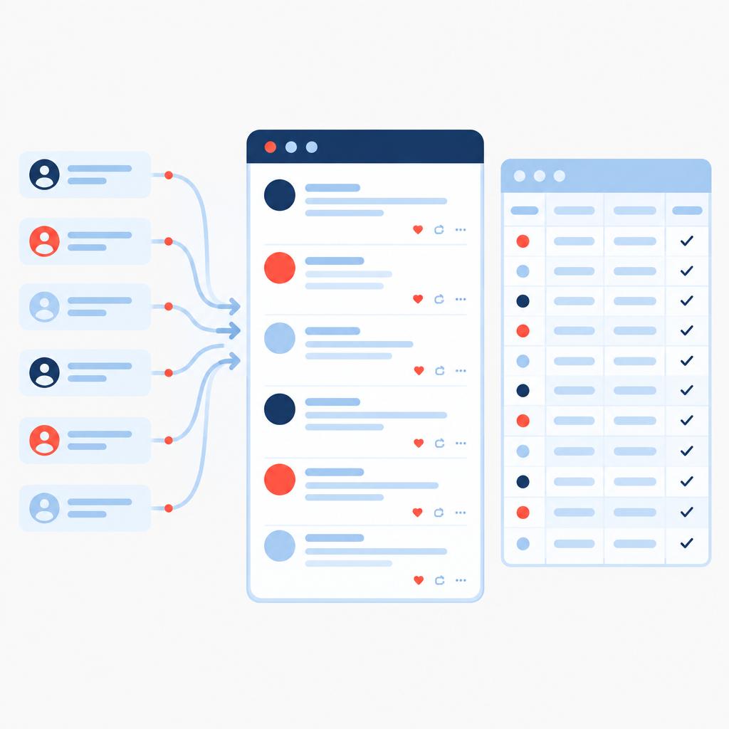 Ilustración vectorial plana: un panel de control de publicación automatizado y bien organizado, y un flujo de contenido coherente tras la automatización