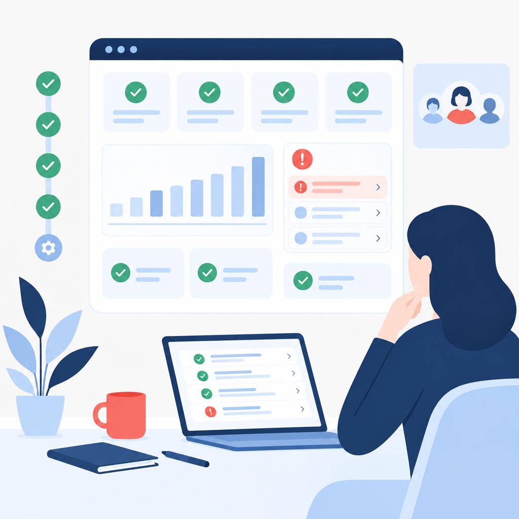 Illustration of a monitored automation dashboard and streamlined operations after automation